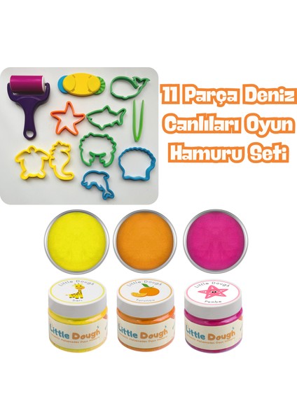 - 11 Parça Deniz Canlıları Doğal Oyun Hamuru Seti - 3X150GR Doğal Oyun Hamuru - Sarı, Turuncu,pembe