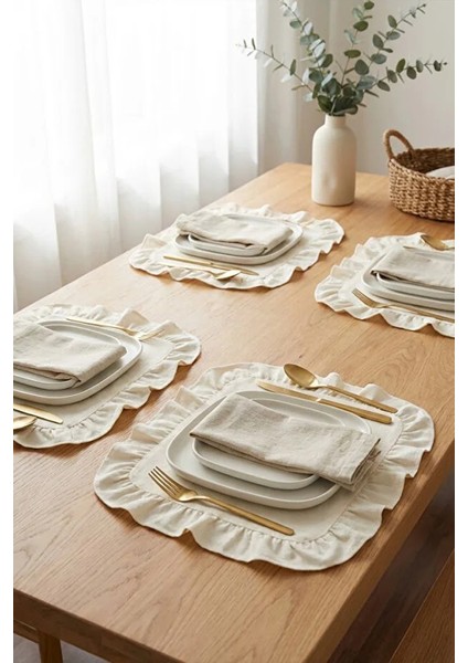 Pamuklu Fırfırlı Kendinden Çizgili Kare Supla 6'lı Set Amerikan Servis 33 cm Çap Supla fırsatları