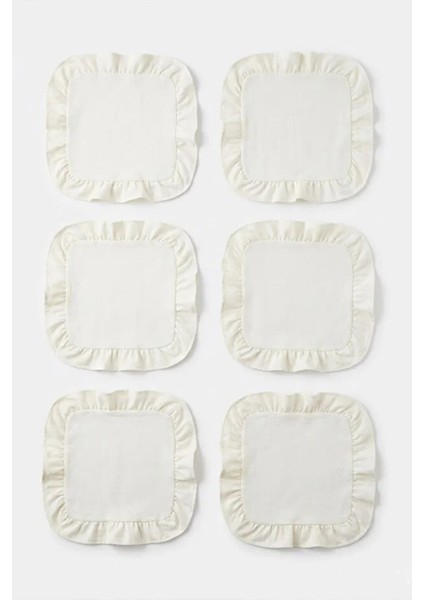 Pamuklu Fırfırlı Kendinden Çizgili Kare Supla 6'lı Set Amerikan Servis 33 cm Çap Supla