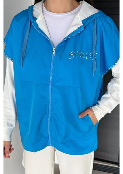 Kadın Kapüşonlu Taş Işlemeli Fermuarlı Garnili Sweatshirt P-00019083 fiyatları