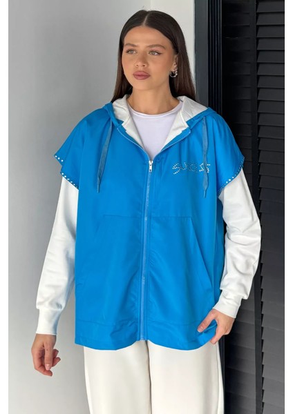 Kadın Kapüşonlu Taş Işlemeli Fermuarlı Garnili Sweatshirt P-00019083 modelleri