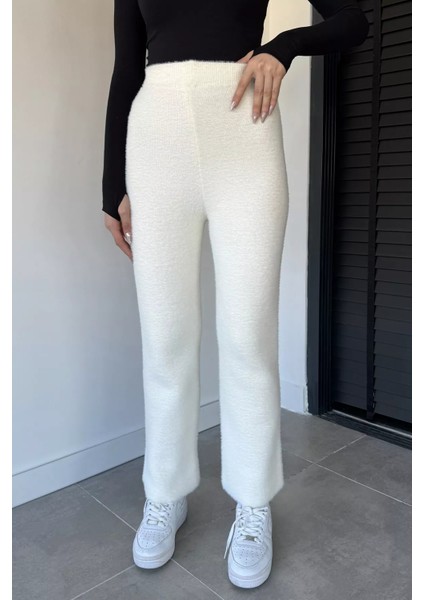 Kadın Bel Lastikli Yüksek Bel Yumoş Sakallı Triko Pantolon P-00018978