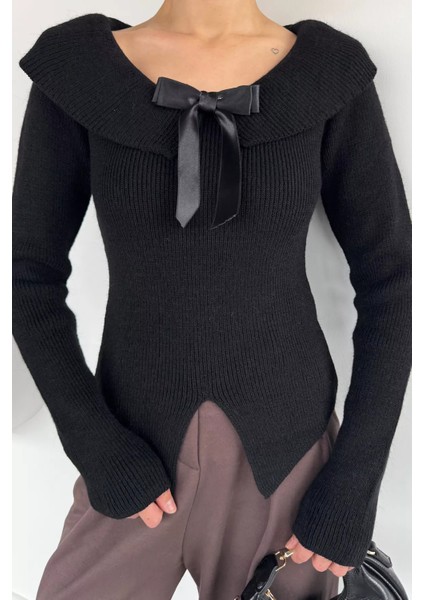 Kadın Fiyonklu Bel Yırtmaç Detaylı Triko Bluz P-00019097 fiyatları