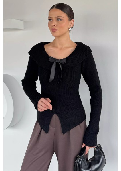 Kadın Fiyonklu Bel Yırtmaç Detaylı Triko Bluz P-00019097 modelleri