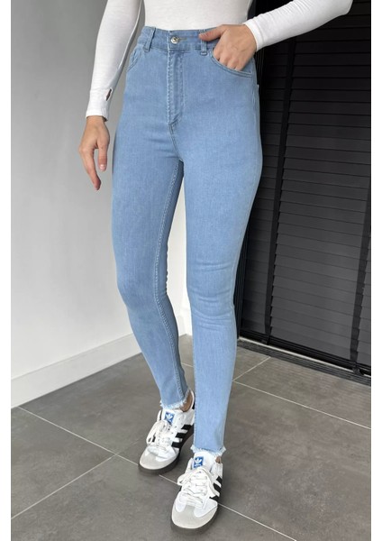 Kadın Yüksek Bel Paça Püsküllü Dar Kesim Jean Kot Pantolon P-00019089