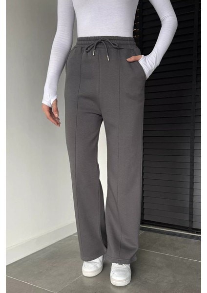 Kadın Bel Lastikli Yüksek Bel Çimalı Şardonlu Eşofman Altı P-00019074