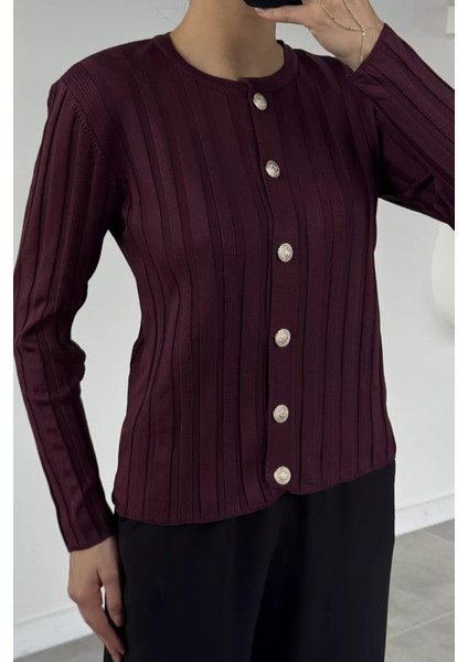 Kadın Düğme Detaylı Triko Hırka (M-L-Xl Uyumludur) P-00018886