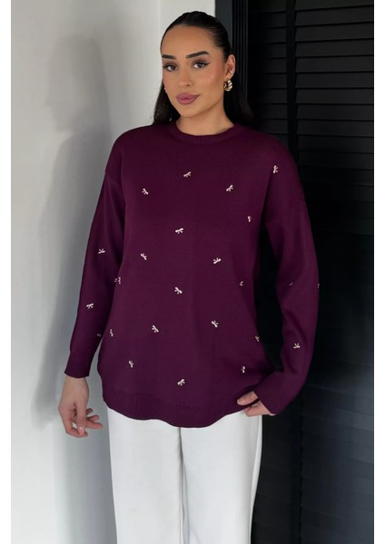 Kadın Kurdele Nakışlı Triko Kazak (M-L-Xl Uyumludur) P-00018883 fiyatları