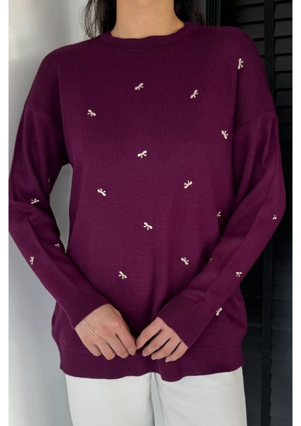 Kadın Kurdele Nakışlı Triko Kazak (M-L-Xl Uyumludur) P-00018883 modelleri