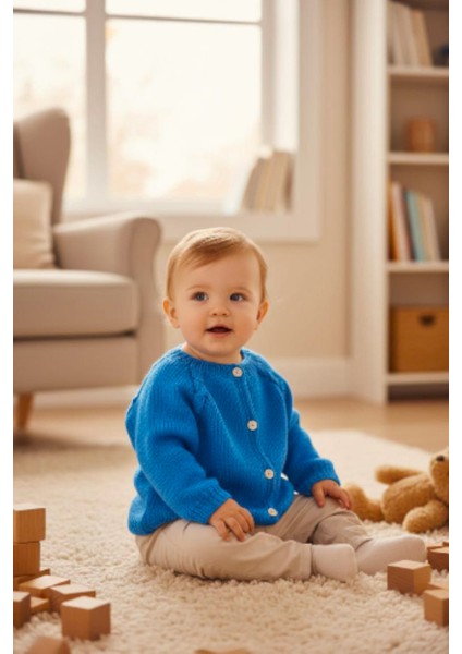 0-1 Yaş Örgü Lacivert Erkek Bebek Hırkası