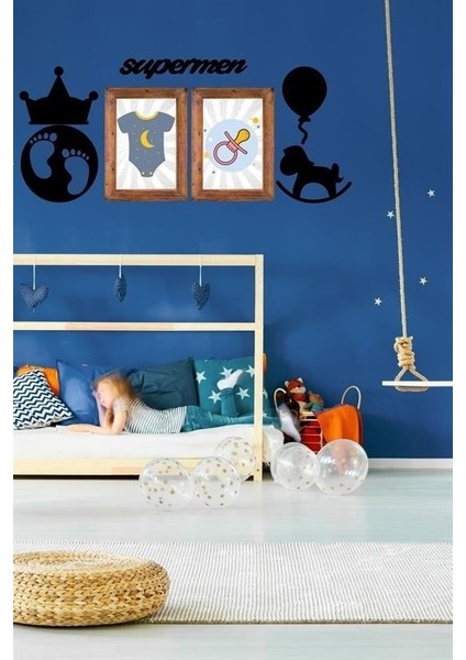 Sıladanal® DECO103 Supermen Dekoratif Duvar Süsü Tablo Aksesuar Ahşap Tasarım Hediye Pano Sticker Seti