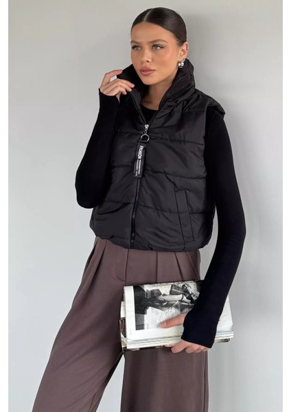 Kadın Çift Cepli Dik Yaka Bel Lastikli Şişme Yelek P-00019085