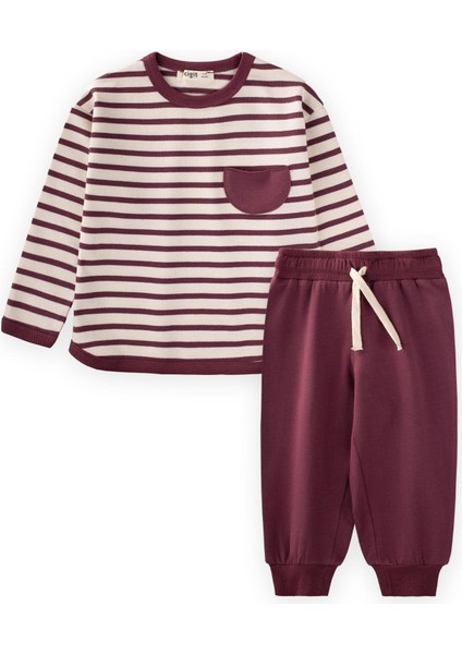 Çizgili Sweatshirt Takım 1-7 Yaş Mürdüm