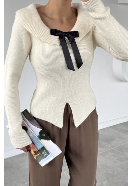 Kadın Fiyonklu Bel Yırtmaç Detaylı Triko Bluz P-00019097 fiyatları