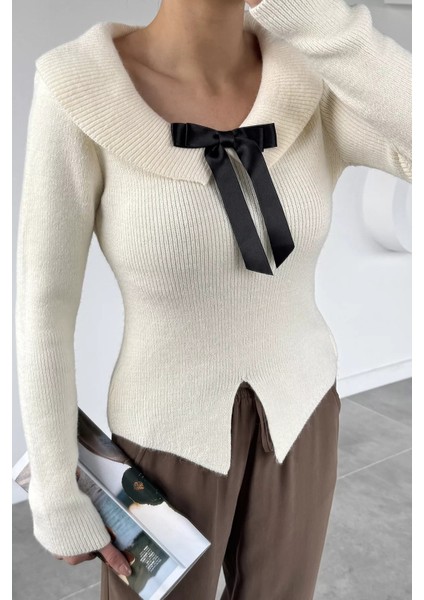 Kadın Fiyonklu Bel Yırtmaç Detaylı Triko Bluz P-00019097 modelleri