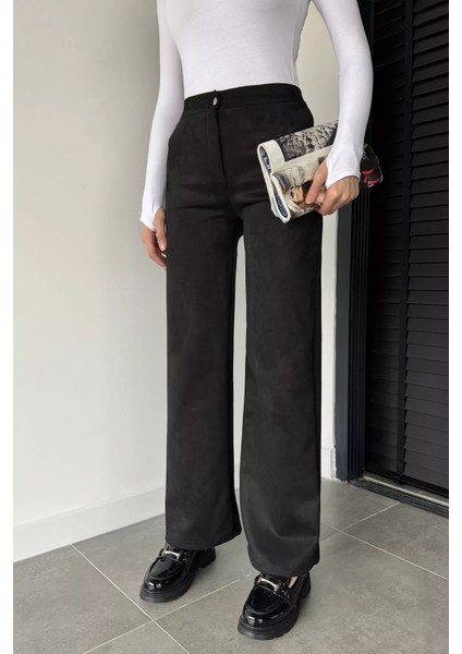 Kadın Yüksek Bel Palazzo Süet Pantolon P-00019072