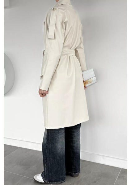 Kadın Bel Kuşak Detaylı Ön Düğmeli Suni Deri Trençkot P-00019098 modelleri