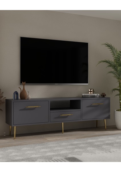 1330DROPCT-128 Tv Sehpası Antrasit-Altın