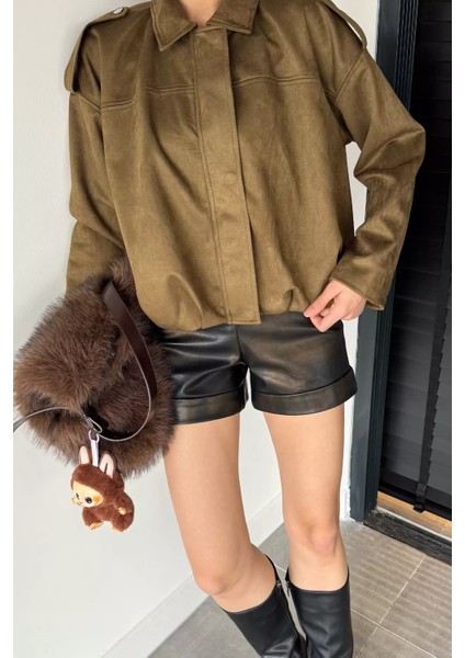 Kadın Bel Büzgülü Fermuarlı ve Çıtçıtlı Süet Ceket P-00019075 fiyatları