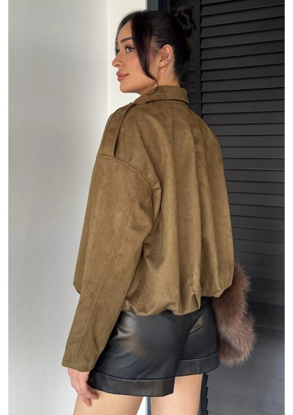 Kadın Bel Büzgülü Fermuarlı ve Çıtçıtlı Süet Ceket P-00019075 fırsatları