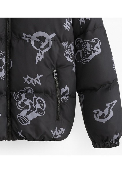 Erkek Astarlı Su ve Rüzgar Geçirmez Dik Yaka Baskılı Şişme Mont fiyatları