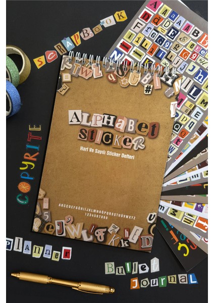 Harfler Sticker Defteri 1690+ Adet Bullet Journal, Scrapbook, Harfli, Sayılı, Sticker Defteri