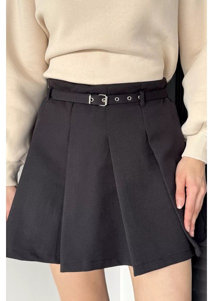 Kadın Kemer Aksesuarlı Fermuarlı Pileli Içi Şortlu Mini Etek P-00019082 modelleri