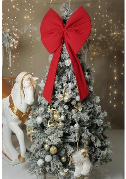 Kurdele Yıllbaşı Ağaç Süs Noel Dev Kırmızı Fiyonk 55X150 cm Büyük