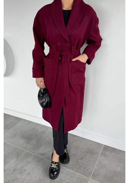 Astarlı Bel Kuşaklı Kadın Kaşe Kaban P-00014068