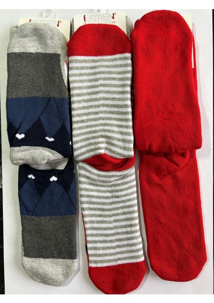 Yeni Yıl, Yılbaşı, Noel, Renkli Havlu Çoraplar, Geyikli, Noel Babalı, Desenli 3 Lü Paket (3 Adet) modelleri