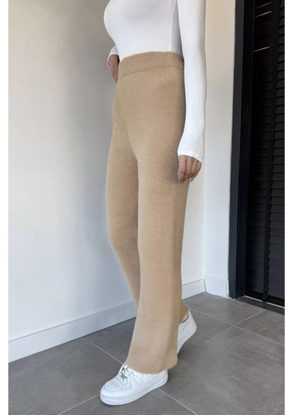 Kadın Bel Lastikli Yüksek Bel Yumoş Sakallı Triko Pantolon P-00018978