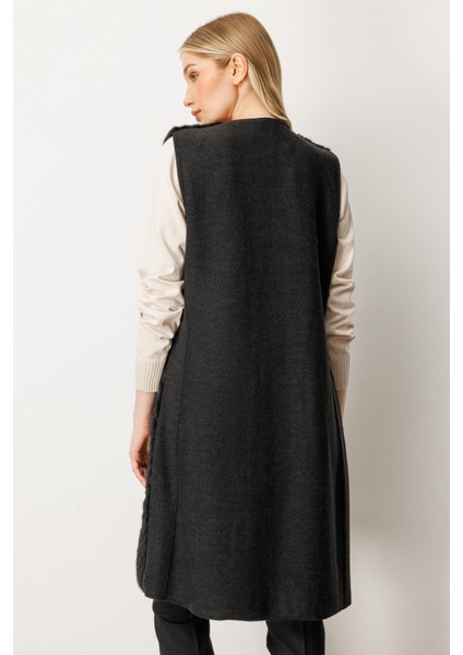 Kadın Peluş Kombinli Uzun Triko Yelek Siyah 20194 modelleri