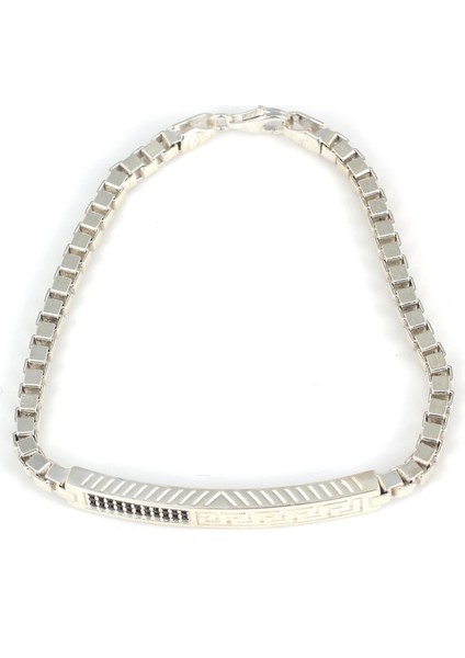 925 Ayar Gümüş Oniks Taşlı Grek Motifli Küp Zincir Bileklik fiyatları