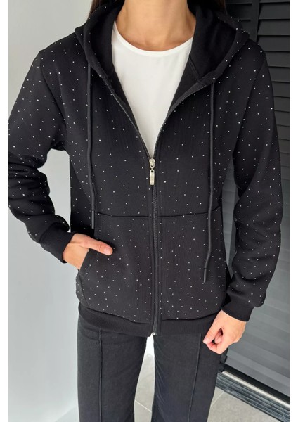 Kadın Taş Işlemeli Kapüşonlu Şardonlu Ön Fermuarlı Sweatshirt P-00018814 modelleri