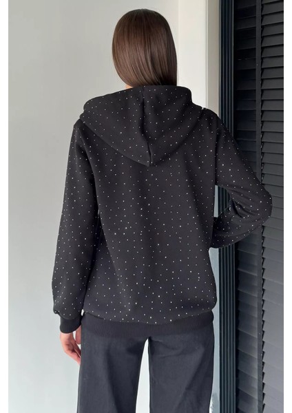 Kadın Taş Işlemeli Kapüşonlu Şardonlu Ön Fermuarlı Sweatshirt P-00018814 fırsatları