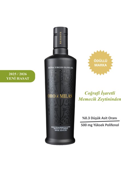 Premium Reserve Memecik Erken Hasat Soğuk Sıkım Naturel Sızma Zeytinyağı 500 mL – 2025–2026 Yeni Hasat