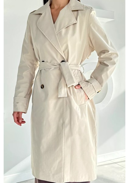 Kadın Kruvaze Yaka Iç Astarlı Bel Kuşak Detaylı Trençkot P-00018637 fiyatları