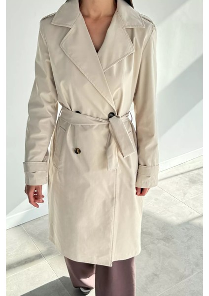 Kadın Kruvaze Yaka Iç Astarlı Bel Kuşak Detaylı Trençkot P-00018637 modelleri