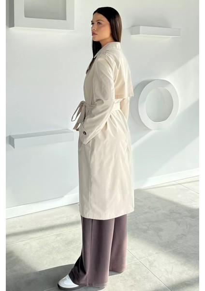 Kadın Kruvaze Yaka Iç Astarlı Bel Kuşak Detaylı Trençkot P-00018637 fırsatları