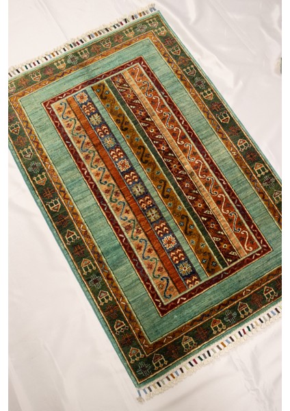 El Dokuma Afgan Halı Şal Desenli Desenli Turkuaz Renk 1 Metre Kare fiyatları