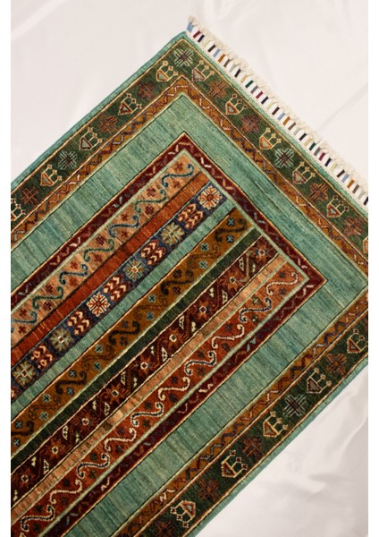 El Dokuma Afgan Halı Şal Desenli Desenli Turkuaz Renk 1 Metre Kare fırsatları