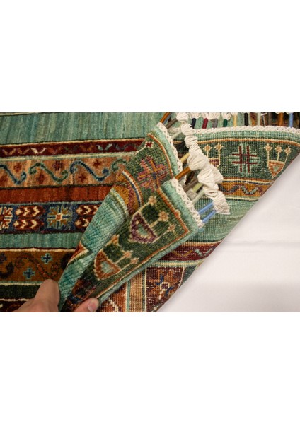 El Dokuma Afgan Halı Şal Desenli Desenli Turkuaz Renk 1 Metre Kare indirimleri