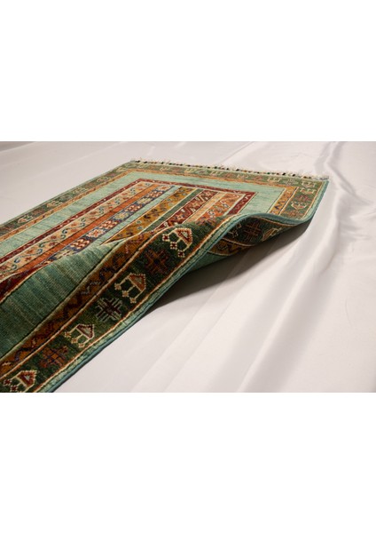 El Dokuma Afgan Halı Şal Desenli Desenli Turkuaz Renk 1 Metre Kare