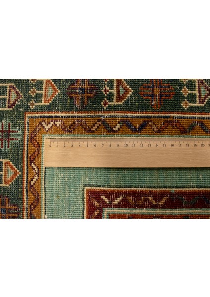 El Dokuma Afgan Halı Şal Desenli Desenli Turkuaz Renk 1 Metre Kare