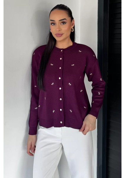 Kadın Fiyonk Nakışlı Triko Hırka P-00018424