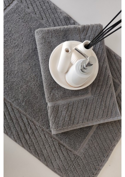 2'li Diyagonal Çizgili Ayak Havlusu Seti - %100 Pamuk Havlu Takımı - 50X70 cm - Antrasit fiyatları