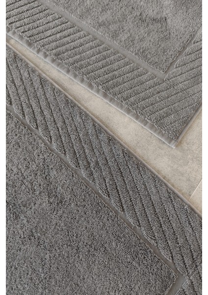 2'li Diyagonal Çizgili Ayak Havlusu Seti - %100 Pamuk Havlu Takımı - 50X70 cm - Antrasit modelleri