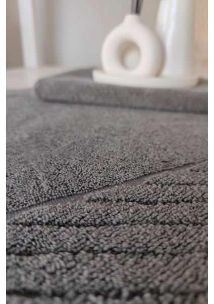2'li Diyagonal Çizgili Ayak Havlusu Seti - %100 Pamuk Havlu Takımı - 50X70 cm - Antrasit fırsatları