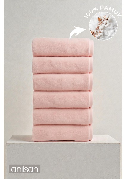 6'lı Pudra El Havlusu - 50X90 Cm, 225 Gr, %100 Pamuk, Spa ve Otel Havlusu, Günlük Kullanıma Uygun