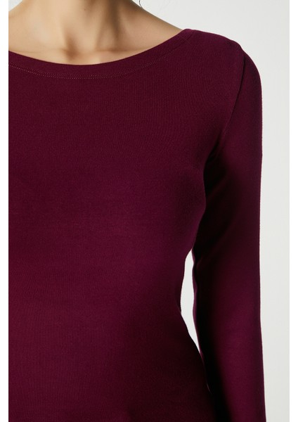 Kayık Yaka Need Uzun Kollu Mürdüm Soft Top / Bluz modelleri